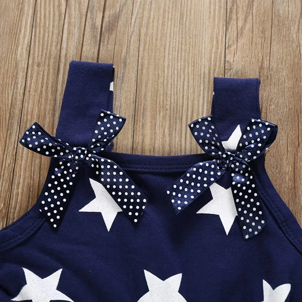 XFGLCK Toddler Kids Baby Girls 4th of July Dress Ruffle Stars Stripe Bowknot Skirt Flag Pattern Summer Outfits