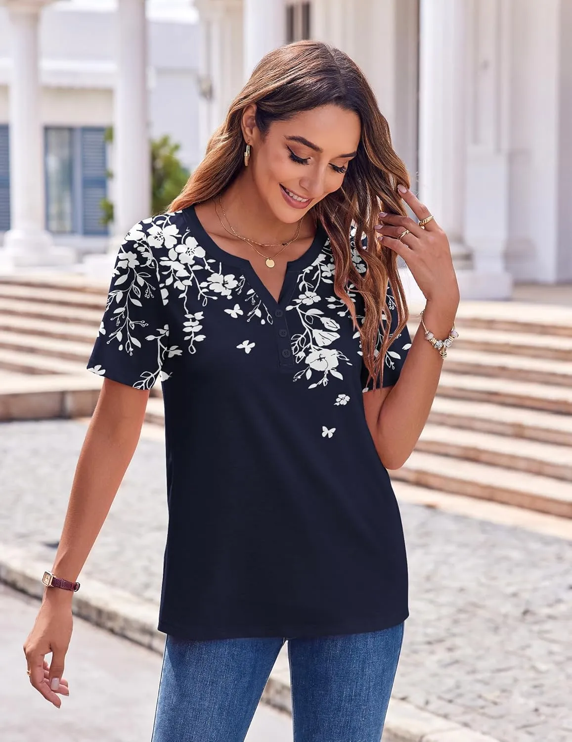 Zeagoo Womens Summer Tops Casual Short Sleeve V Neck Shirts Business Dressy Work Blouses